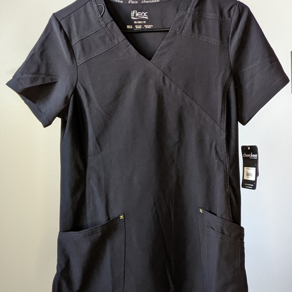 Black Cherokee iFlex Scrub Top - Picture 1 of 5